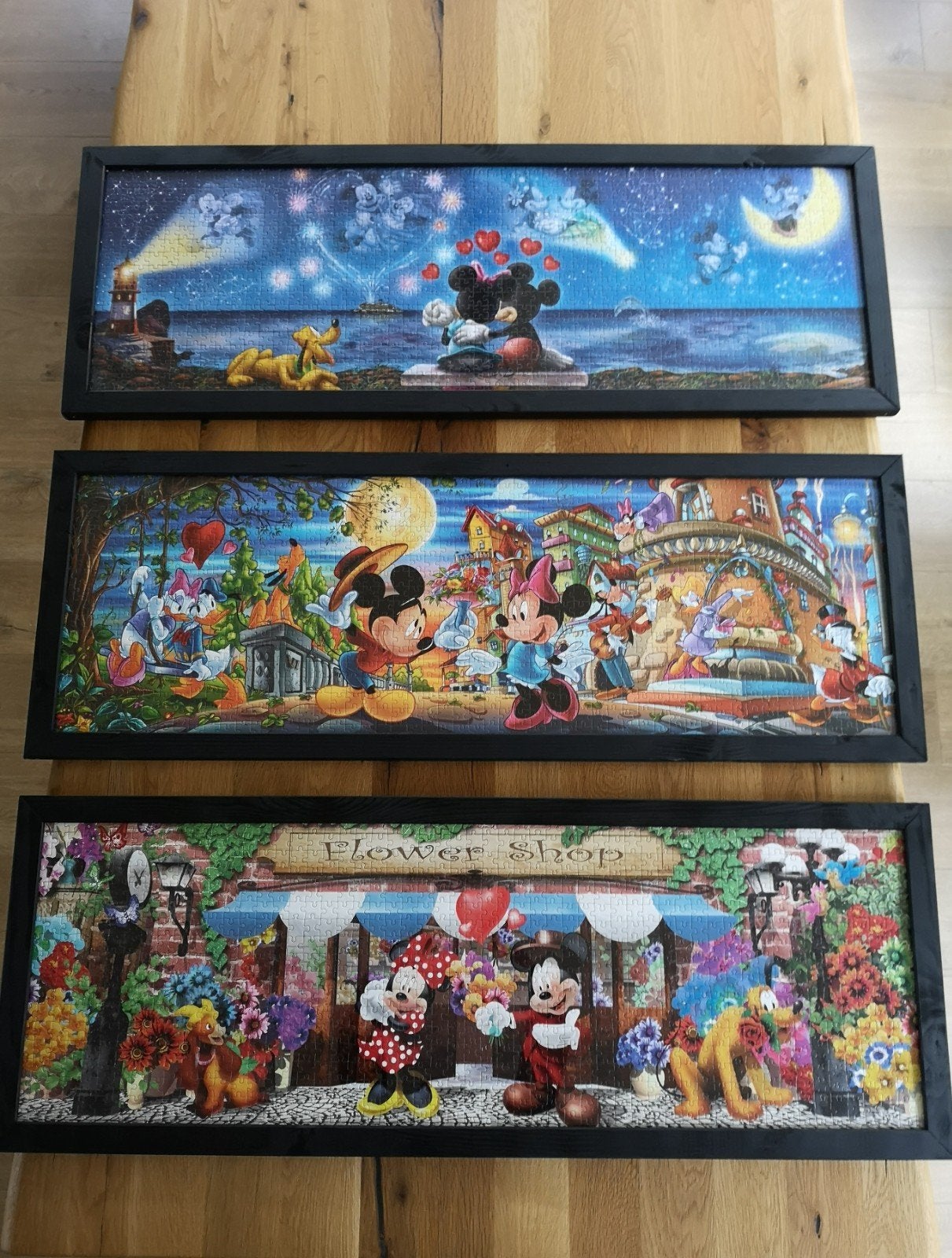 3 panorama puzzels Mickey Mouse, Ophalen, 500 t/m 1500 stukjes, Zo goed als nieuw