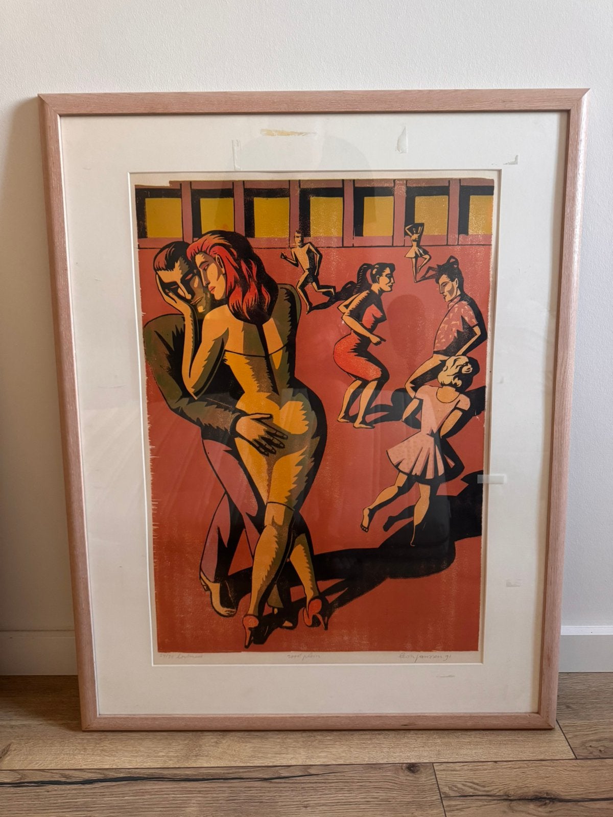 Leon Janssen Houtsnede - Dansende Figuren, Ophalen of Verzenden