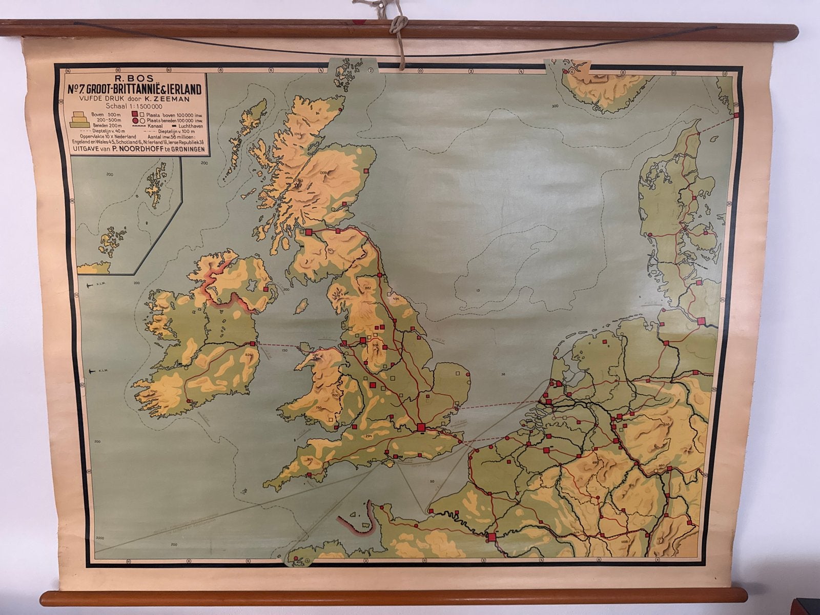 R. Bos Landkaart Groot-Brittannië & Ierland - P. Noordhoff, Verenigd Koninkrijk, Landkaart, 1800 tot 2000, Ophalen