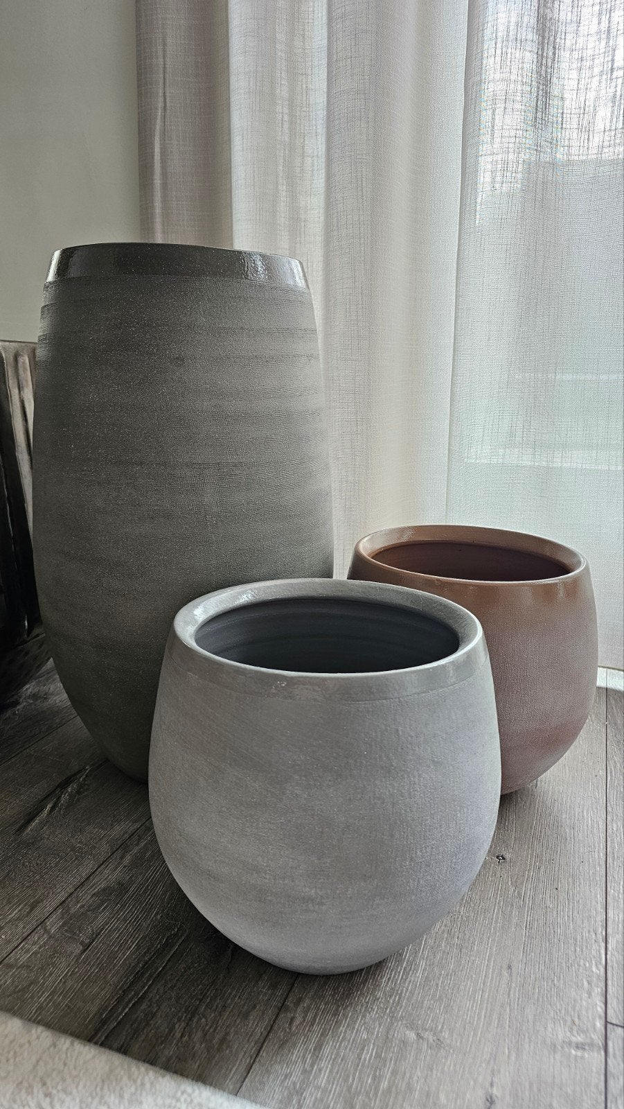3 keramieken Mica binnen potten, Tuin en Terras, Rond, Binnen, Zo goed als nieuw, Terracotta