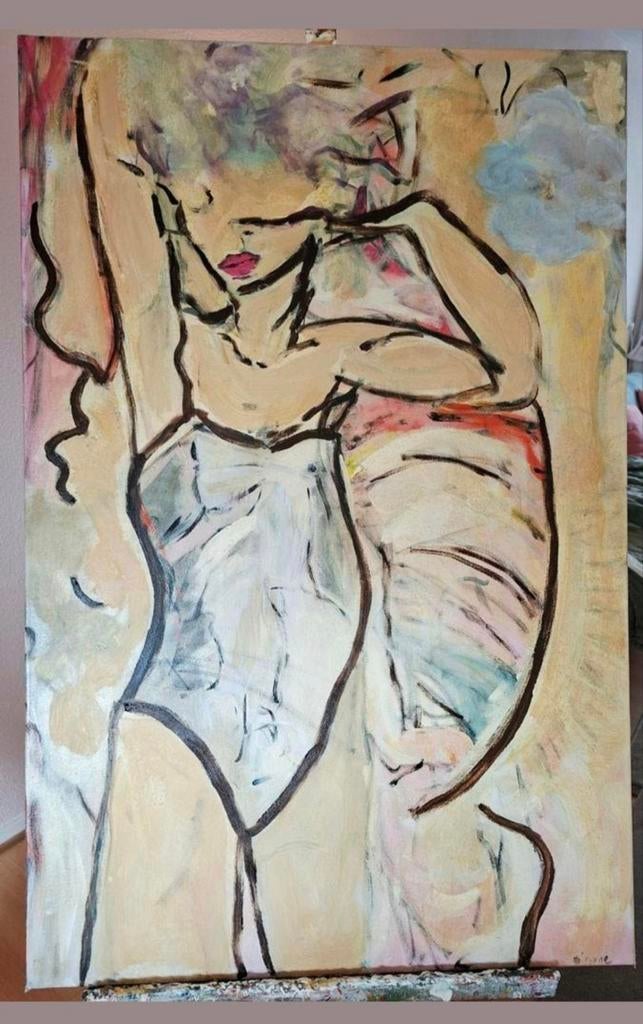 Abstract Acryl Schilderij Vrouw 115x75 cm, Antiek en Kunst, Kunst | Schilderijen | Modern, Ophalen of Verzenden
