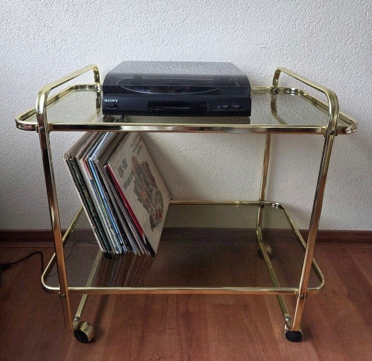 Hollywood Regency Mid-Century Trolley platenspeler meubel, Ophalen, Vintage, Zo goed als nieuw, Metaal