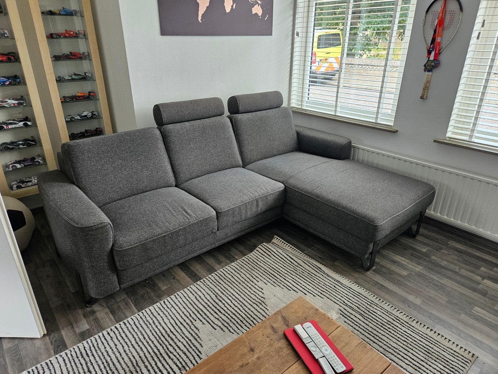 Denver 2-zitsbank & Longchair Onyx Grijs Stof Multiflor, Huis en Inrichting, Ophalen, Gebruikt, Stof