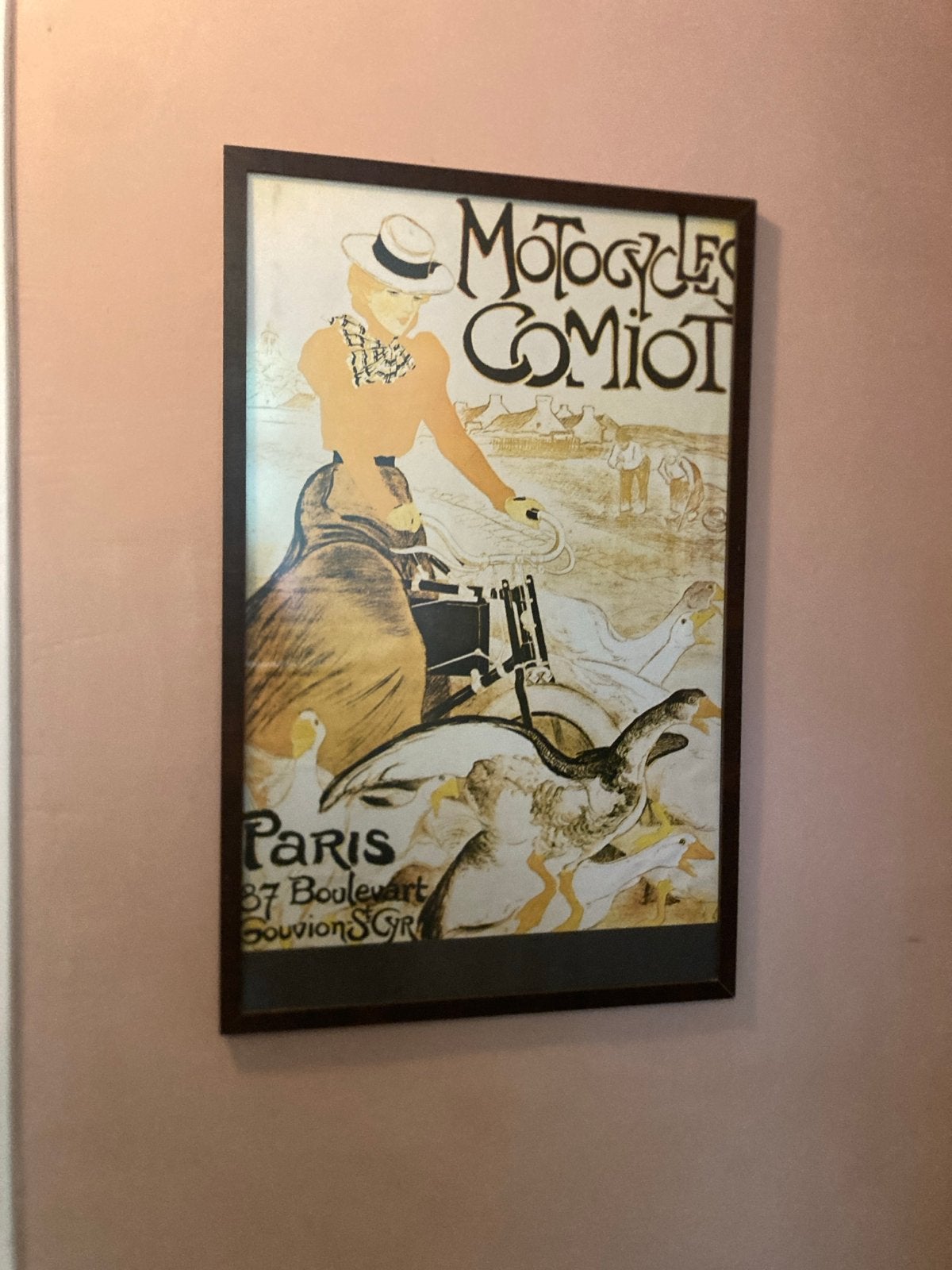 Vintage Motocycles Comiot Poster - Parijse Reclame, Verzamelen, Ophalen, Met lijst, A1 t/m A3, Reclame