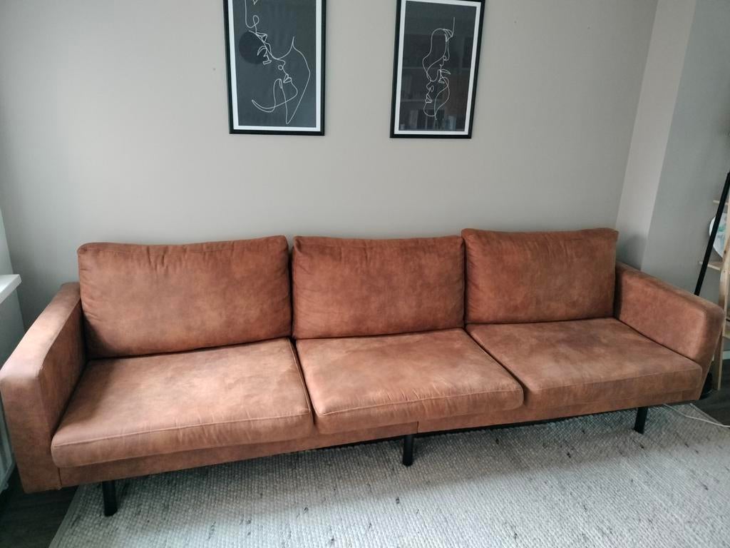 Collin cognac 4zits bank, Ophalen, 250 tot 300 cm, 75 tot 100 cm, Zo goed als nieuw