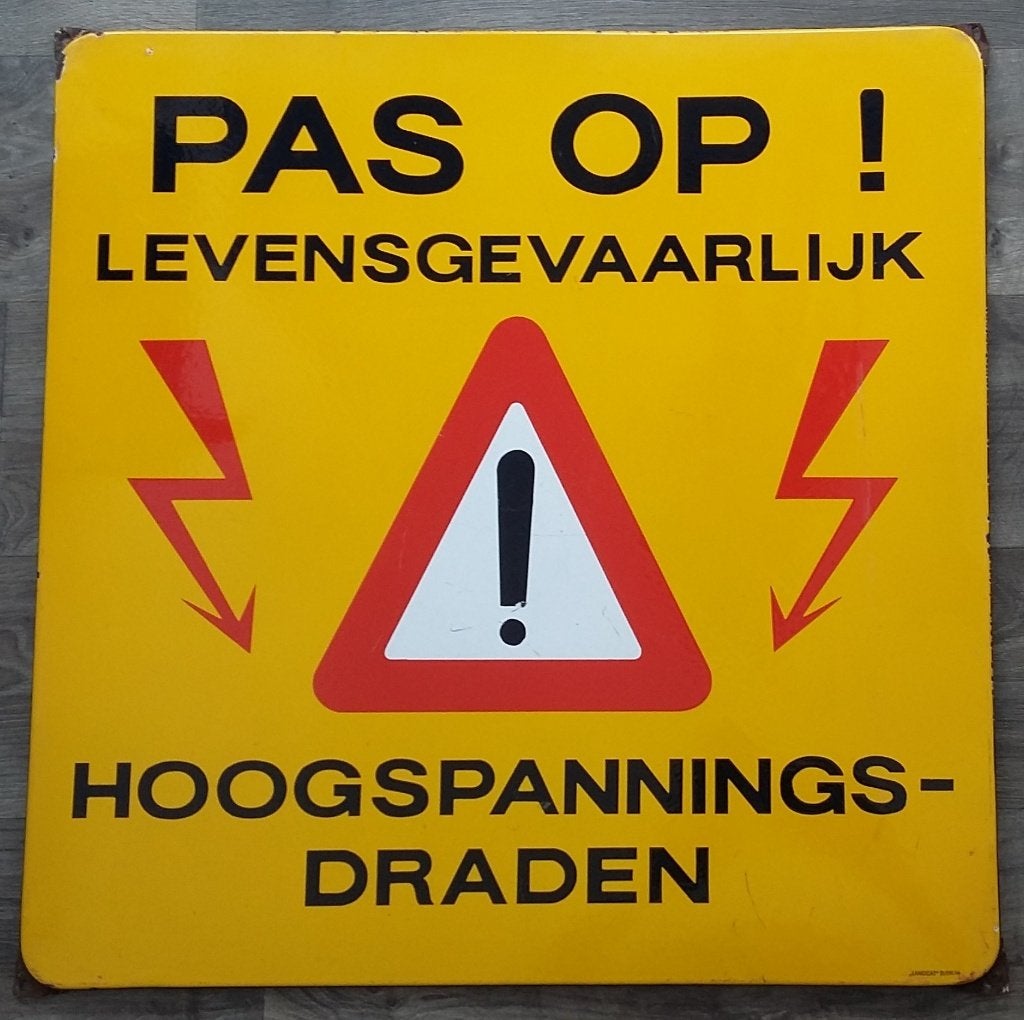Omstreeks 1950 GROOT Emaille Bord Schild Hoogspannings Mast