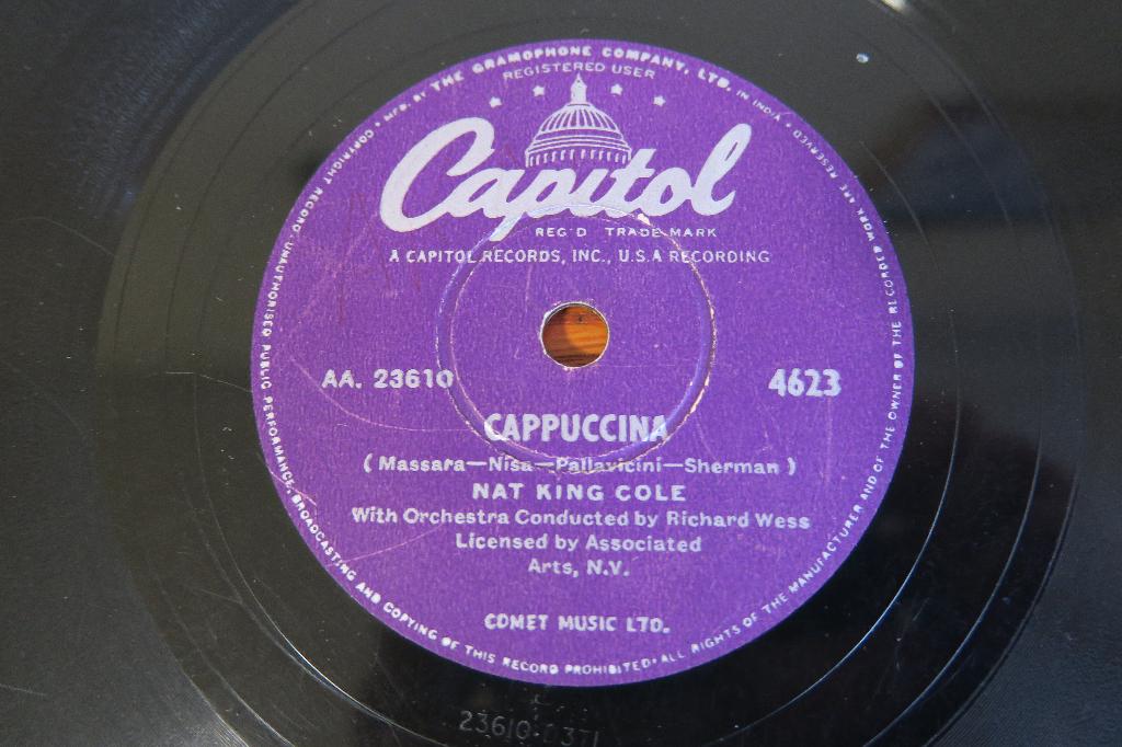 Nat King Cole Cappuccina 78 toeren jukebox wurlitzer 1961, Ophalen of Verzenden, Gebruikt, 10 inch