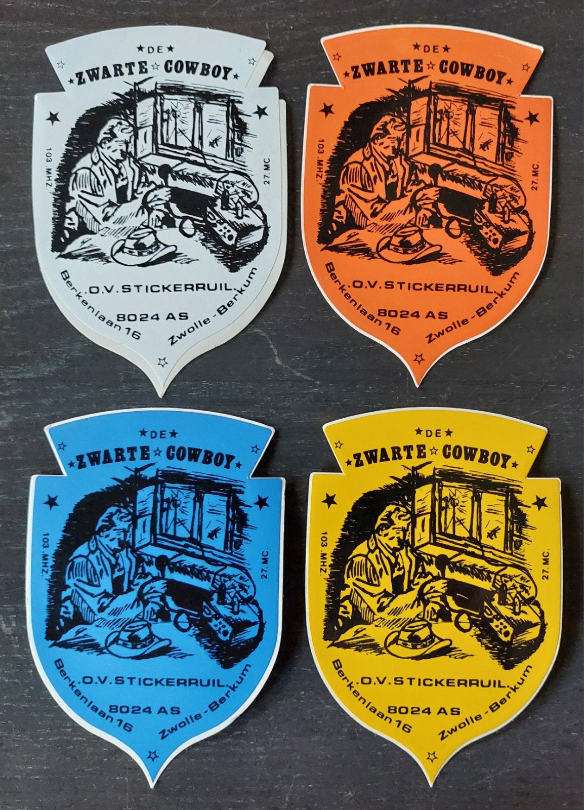 4 stickers Zwarte Cowboy Zwolle Berkum piraat zendamateur, Ophalen of Verzenden