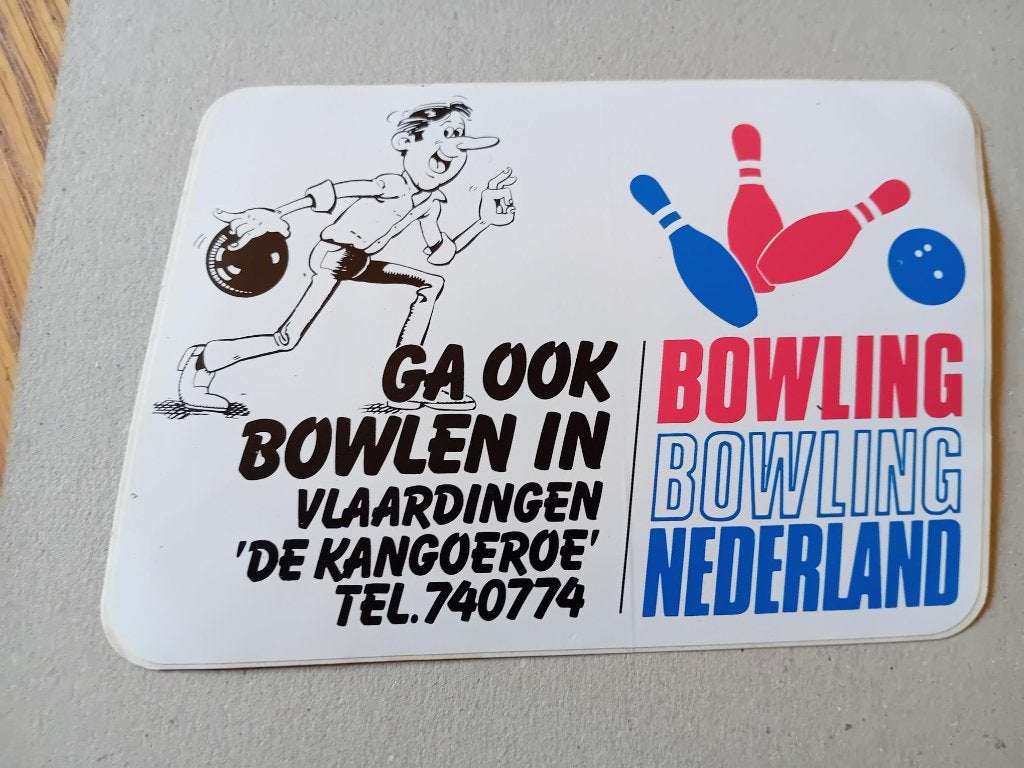 Bowling Nederland sticker Vlaardingen De Kangoeroe 13,5x10cm, Ophalen of Verzenden, Zo goed als nieuw, Bedrijf of Vereniging