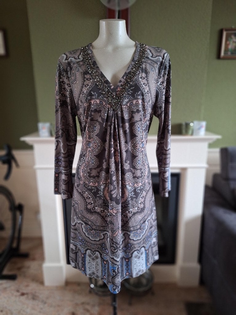 K-Design K design grijs roze grijze hals jurk XXL, Kleding | Dames, Jurken, K-design, Verzenden, Maat 46/48 (XL) of groter, Zo goed als nieuw