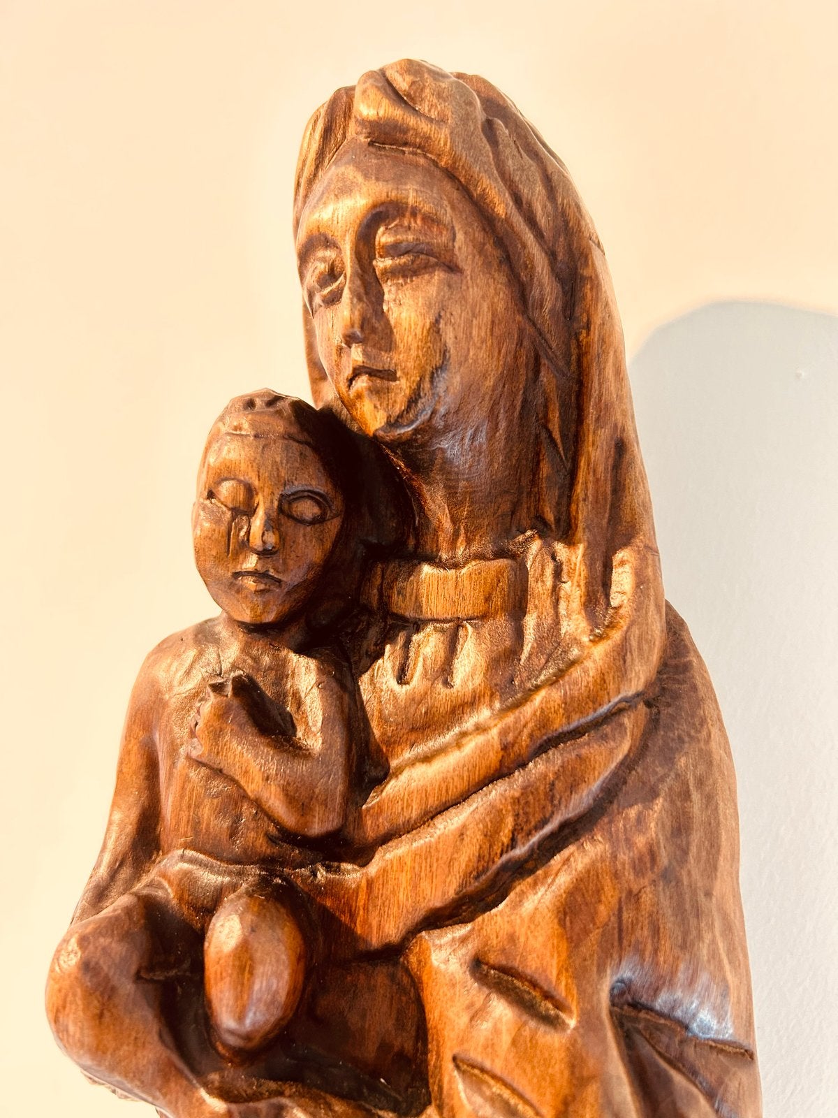 Houten Beeld Maria met Kind - Religieuze Kunst, Ophalen, Handgemaakt, 20 - 50 cm, Beeld