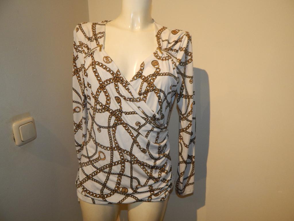 Michael Kors wit stretch truitje gouden merk ketting print L, Kleding | Dames, Michael Kors, Verzenden, Wit, Maat 42/44 (L)