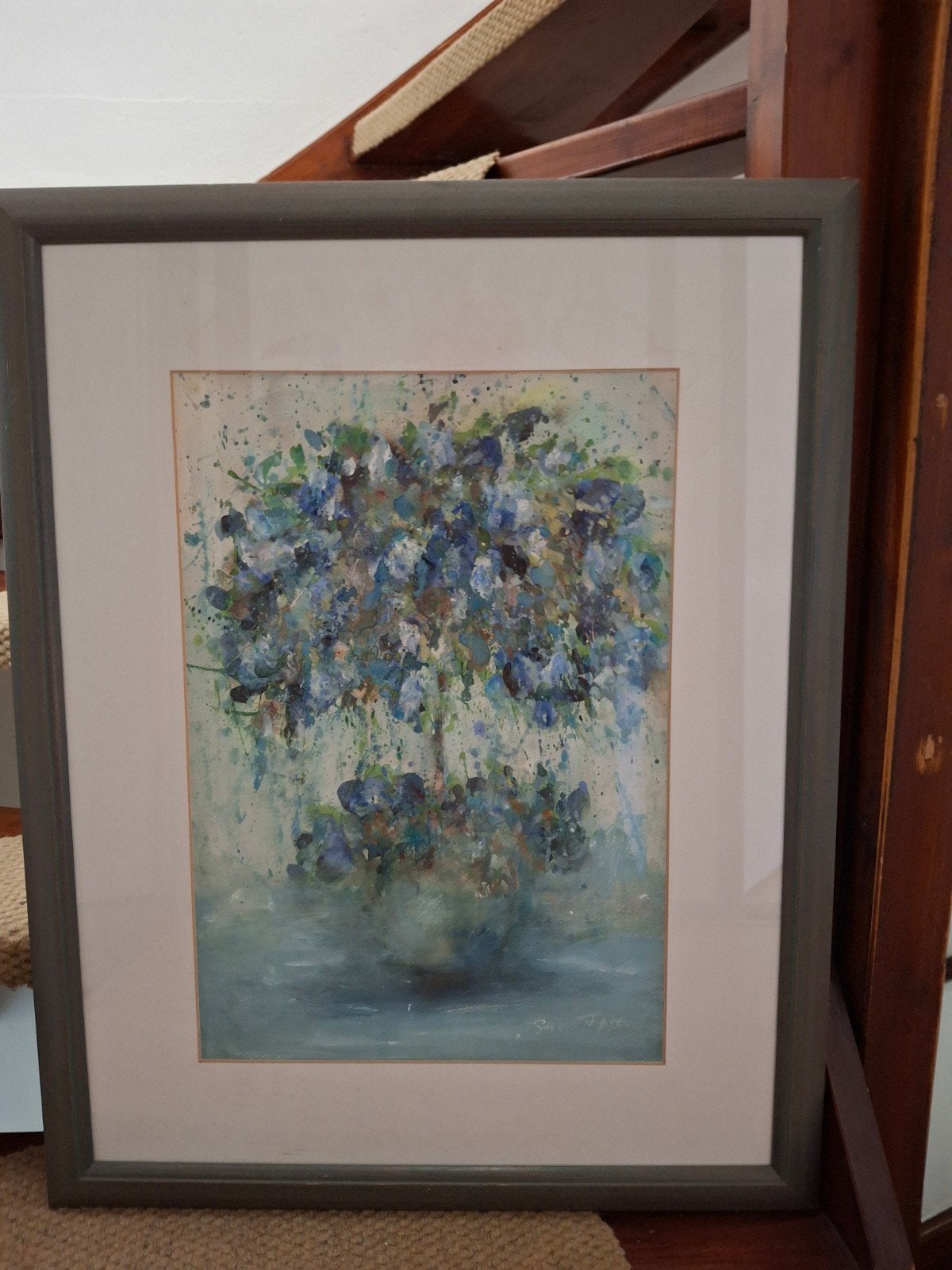 Abstract bloemen schilderij in lijst, Ophalen, Impressionistisch, Ingelijst, Aquarel
