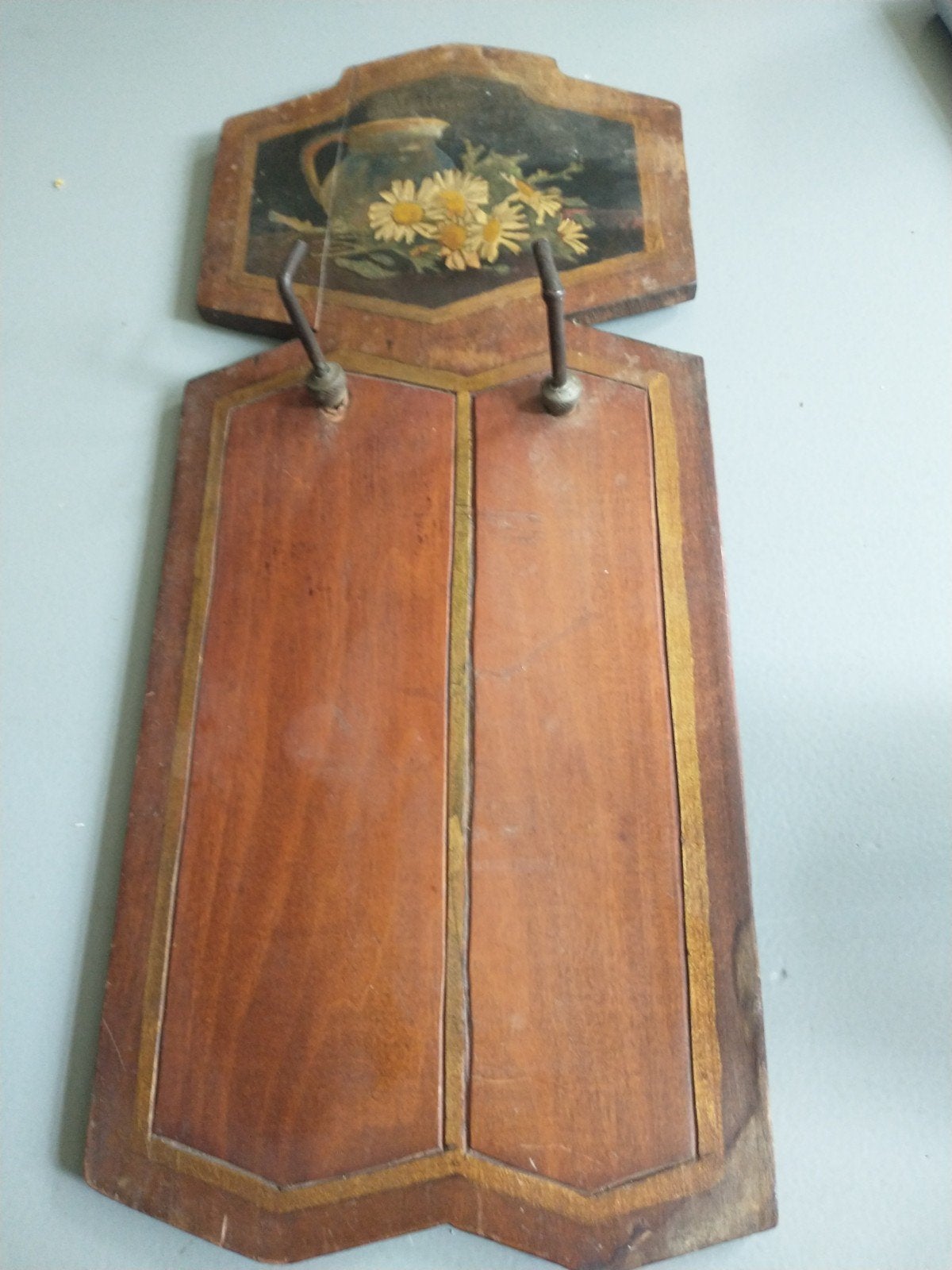 Vintage houten kapstokje met bloemenprint - Opknapper, Ophalen of Verzenden