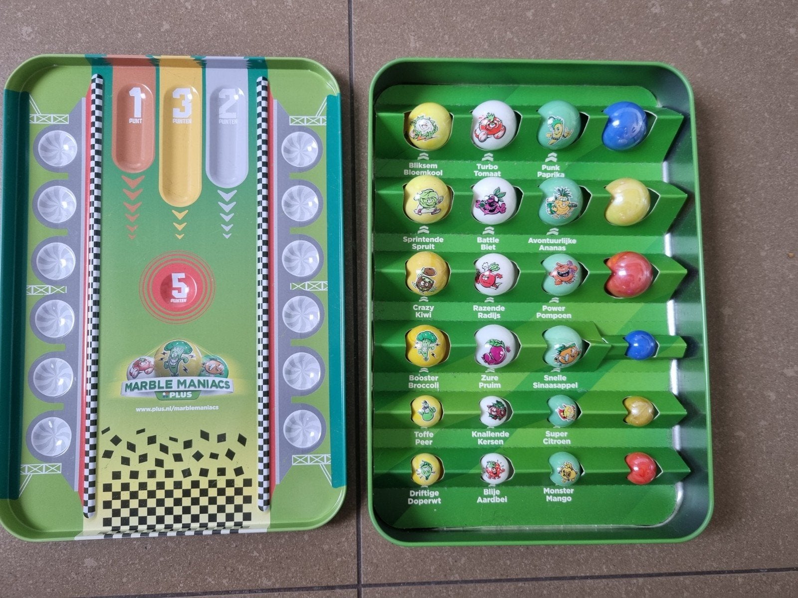 Marble Maniacs Plus, knikkers en bewaarblik compleet, Plus, Ophalen of Verzenden