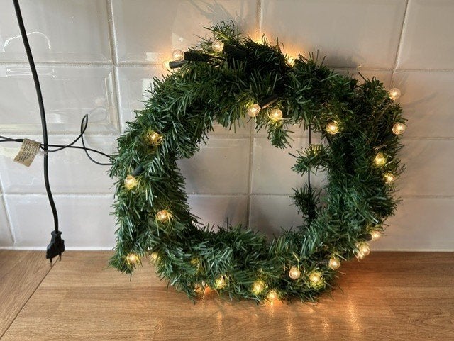 kerst 020 Kerst krans met verlichting doorsnede 40cm, Ophalen of Verzenden, Gebruikt