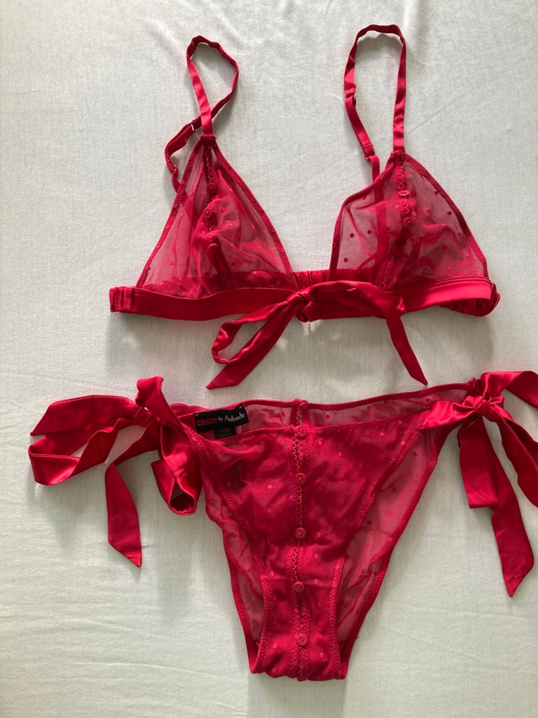 Aubade Rood Lingerie Setje met Stippen en Strikken, Verzenden, Rood, Setje