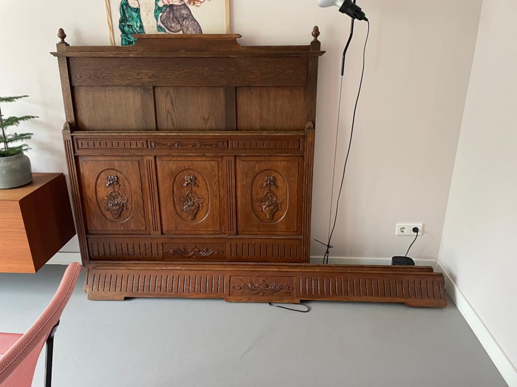 Handgemaakt eiken bed, Ophalen, Gebruikt, Bruin, 200 cm