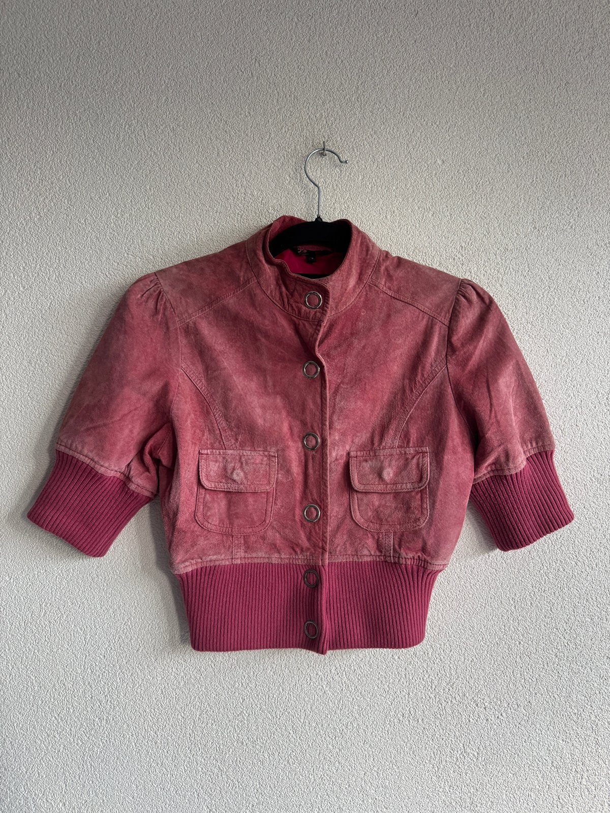 Vintage Y2K oud roze leren suede jas met korte mouwen, Vintage, Vintage, Vintage, Ophalen of Verzenden