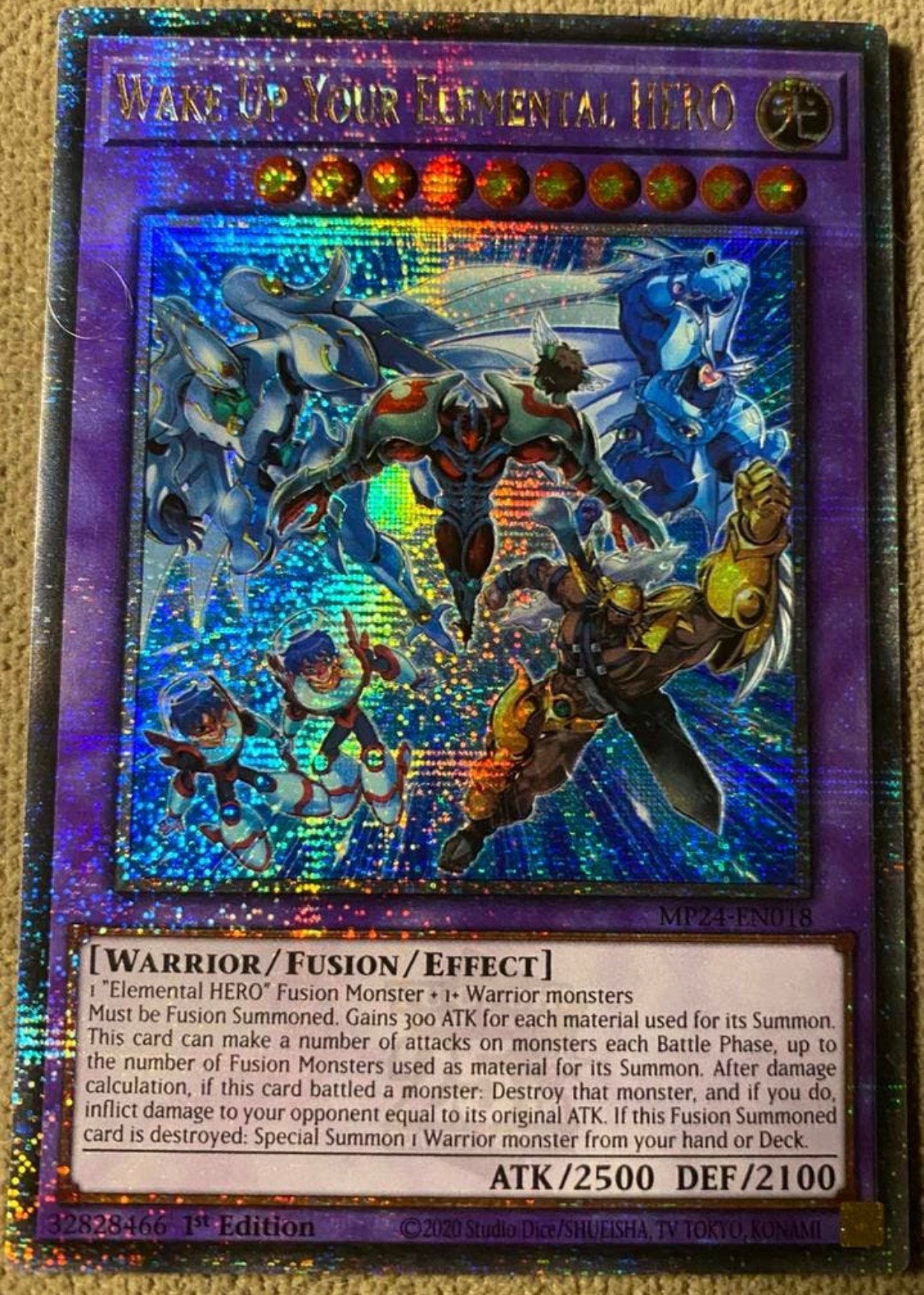 Yu-Gi-Oh! Wake Up Your Elemental HERO Quartercentury MP24 !, Ophalen of Verzenden, Zo goed als nieuw, Losse kaart, Foil