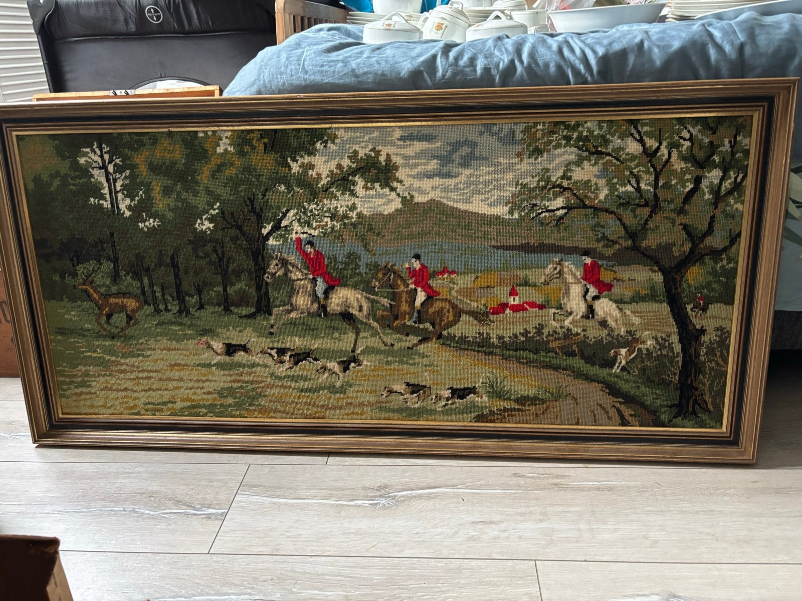 Geborduurd Jachttafereel - 120x55 cm, Ophalen of Verzenden