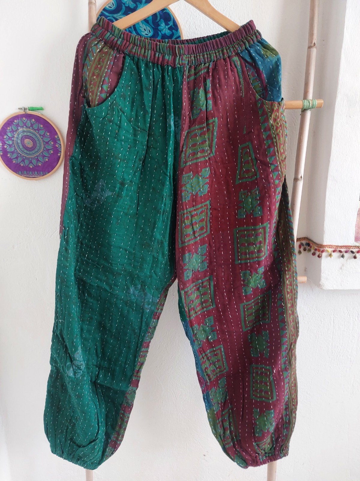 Kantha broeken, laten maken in India, India, Maat 42/44 (L), Nieuw, Lang