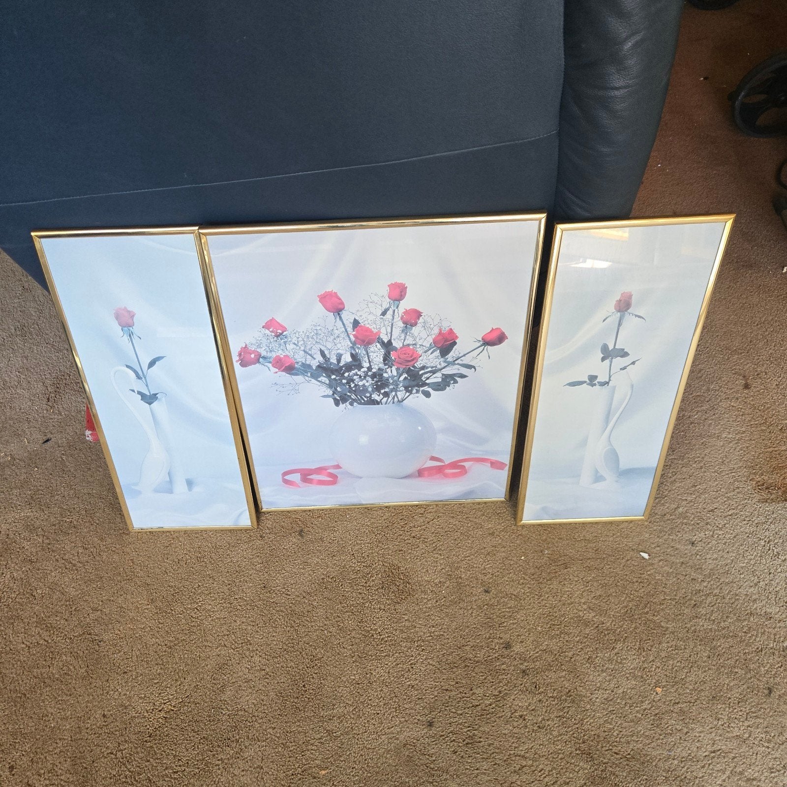 Set van 3 ingelijste rozen prints, Gebruikt, 50 tot 75 cm, Ophalen of Verzenden, Print