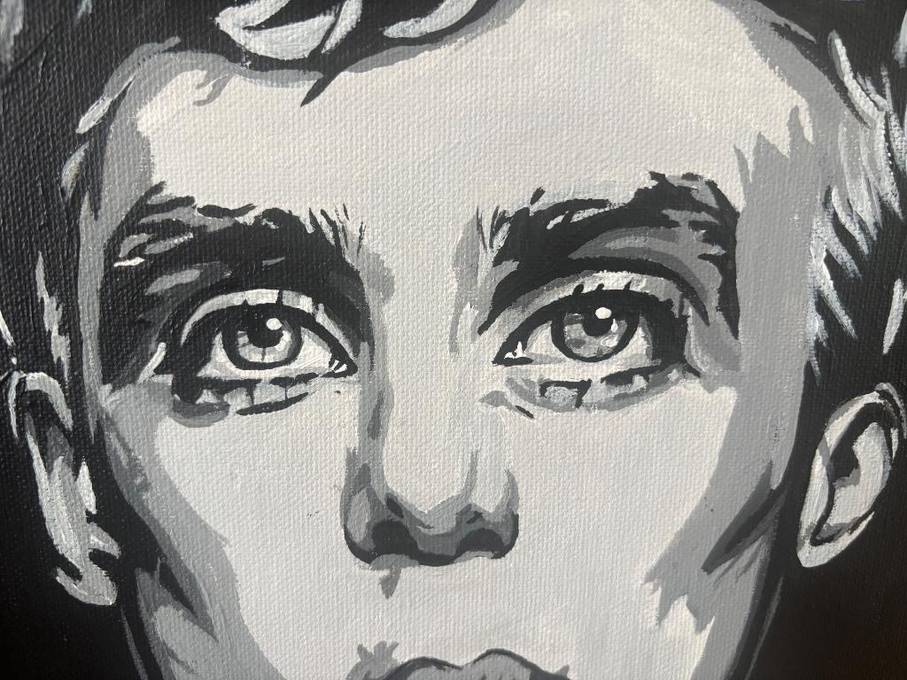 Handgeschilderd zwart-wit portret op canvas, Antiek en Kunst, Ophalen of Verzenden