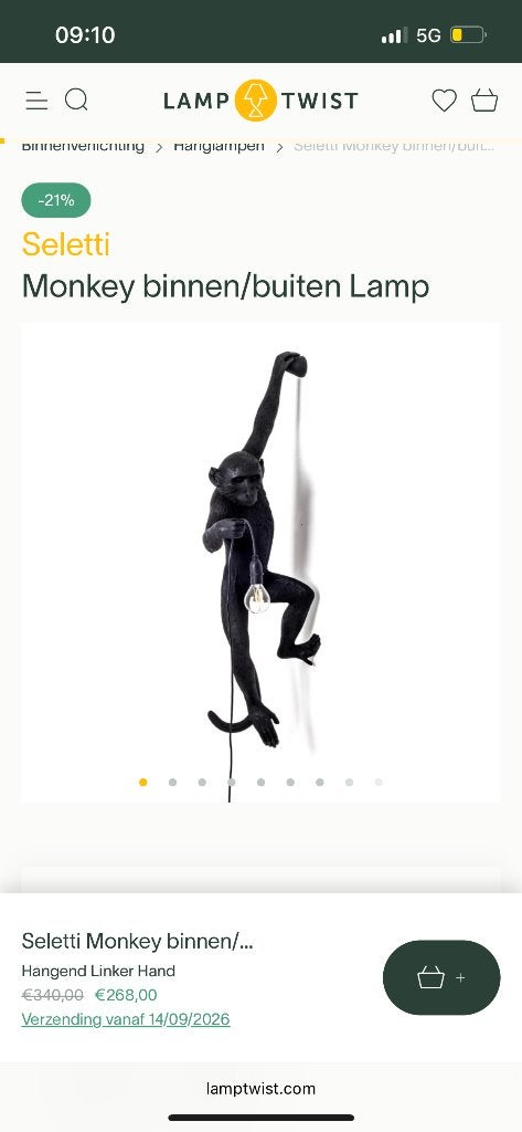 Lamp buiten seletti aap zwart monkey lamp nieuw in de doos, Overige materialen, Minder dan 50 watt, Wandlamp, Nieuw