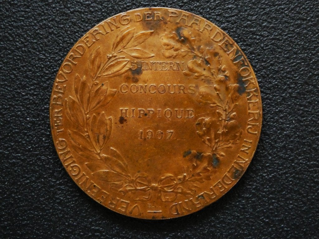 Antieke bronzen herdenkingspenning met Koningin Wilhelmina, Ophalen of Verzenden, Brons, Nederland