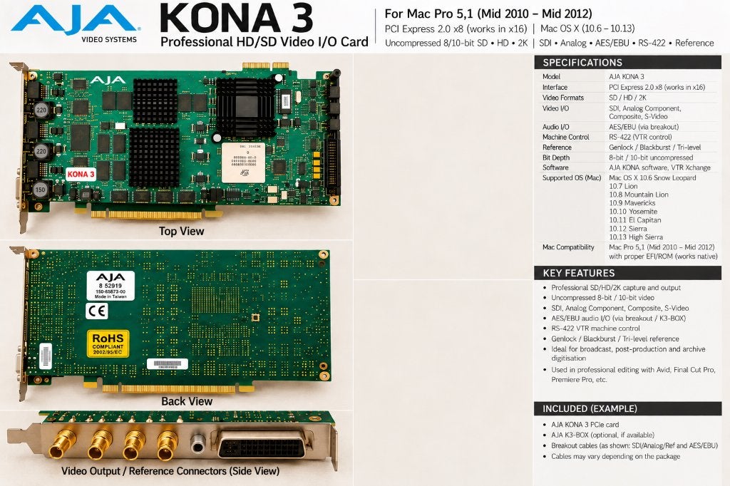 AJA KONA 3 PCIe Video I/O + Breakout Cable, Ophalen of Verzenden, Gebruikt, Video