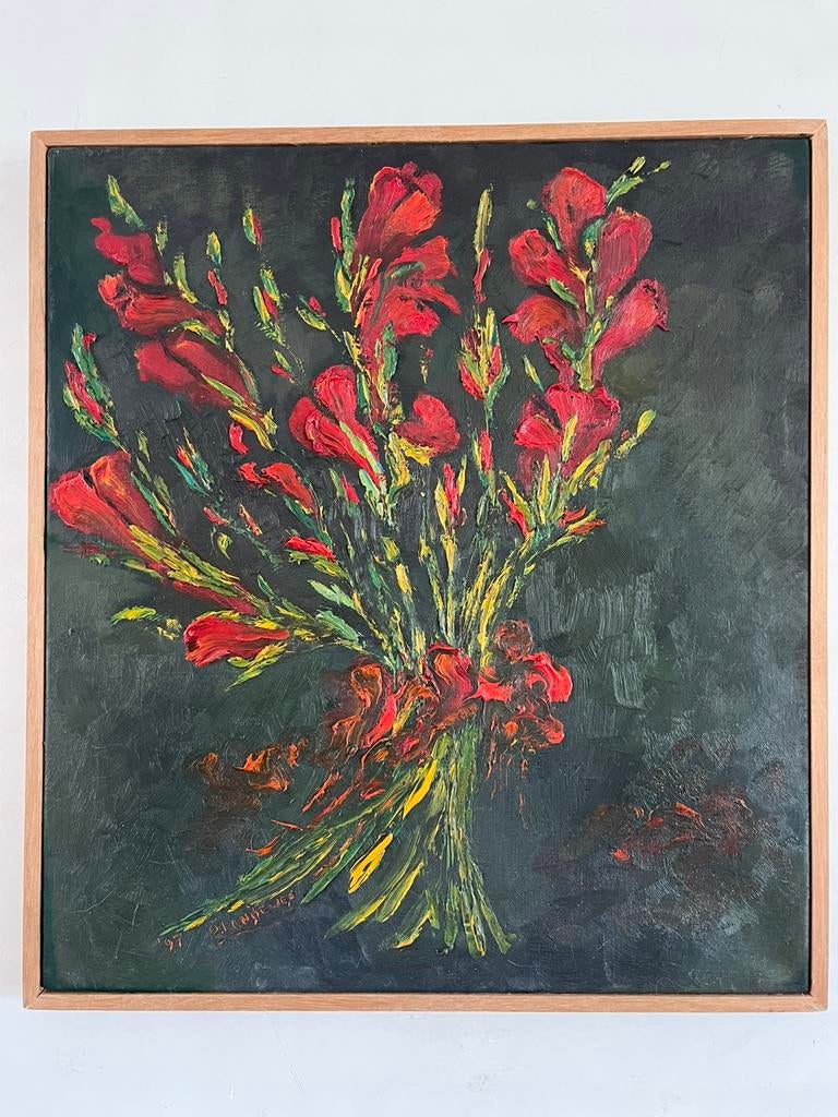 Stilleven Schilderij Gladiolen prachtig geheel, Ophalen of Verzenden