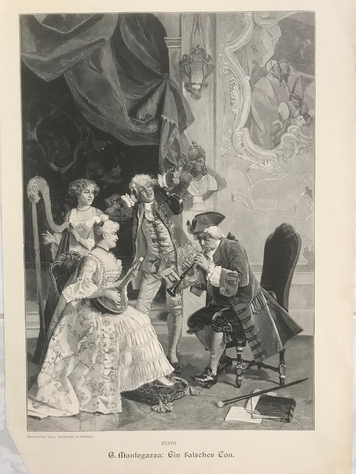 G. Mantegazza: Ein falscher Ton, 1890, or. gravure, 33x23cm., Dagelijks leven, 1800 - 1899, 23 cm, Ophalen of Verzenden