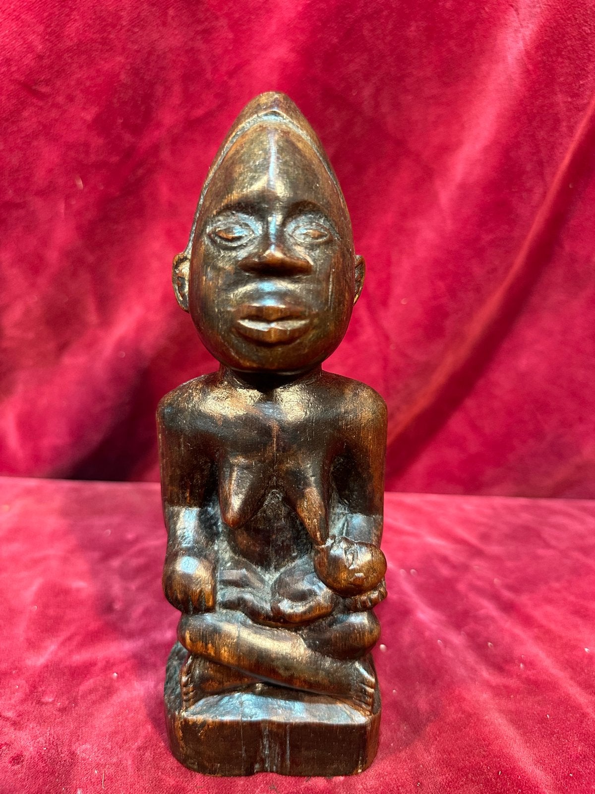 Vintage Afrikaans houten beeld: Vrouw met kind, Minder dan 20 cm, Ophalen of Verzenden, Handgemaakt, Beeld