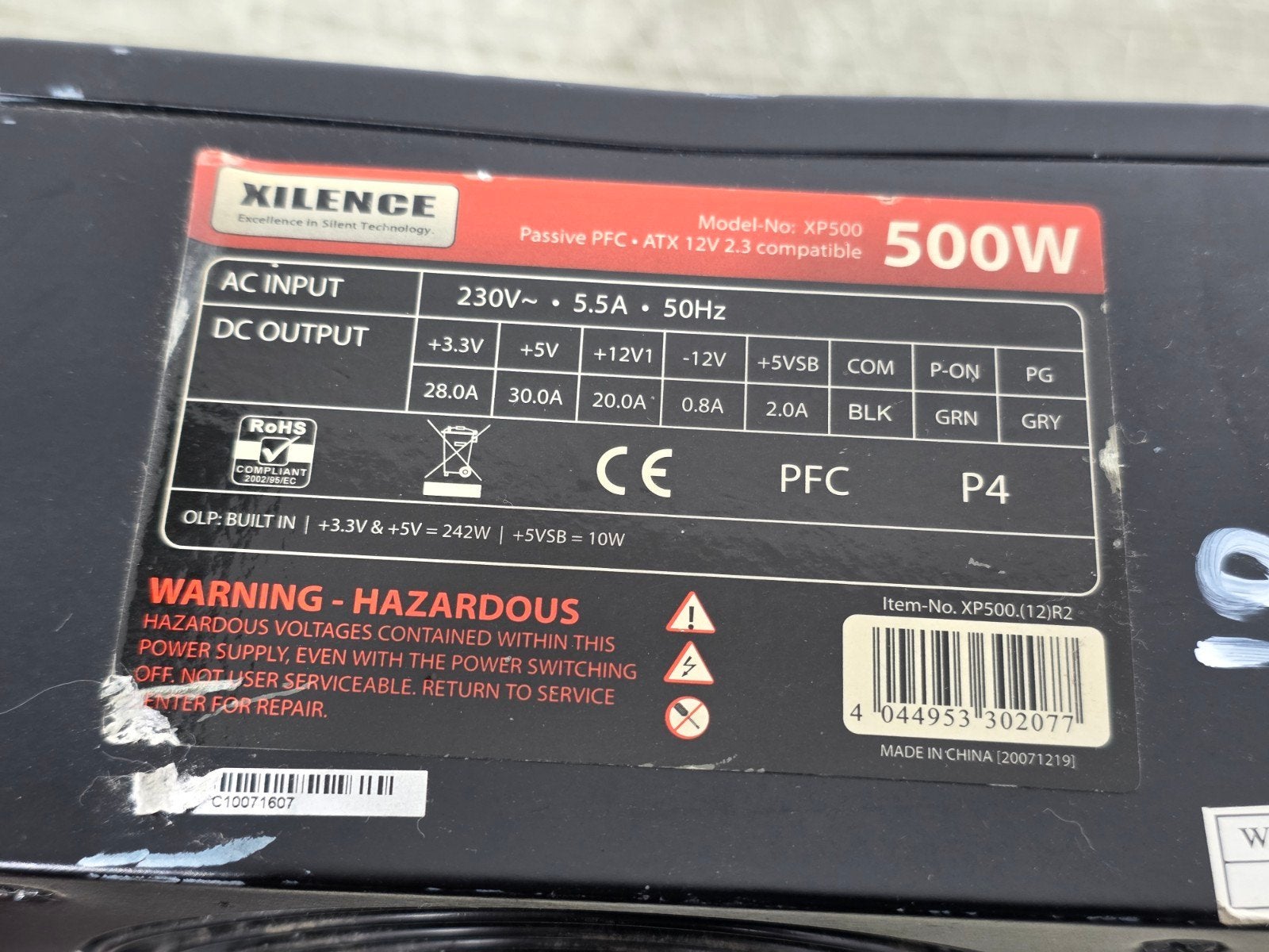 Xilence 500w max voeding psu power supply xp500, Computers en Software, Ophalen of Verzenden, Gebruikt