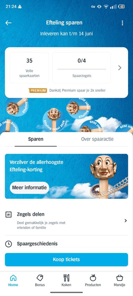 31 spaarkaarten AH Efteling actie, Tickets en Kaartjes, Drie personen of meer, Ticket of Toegangskaart