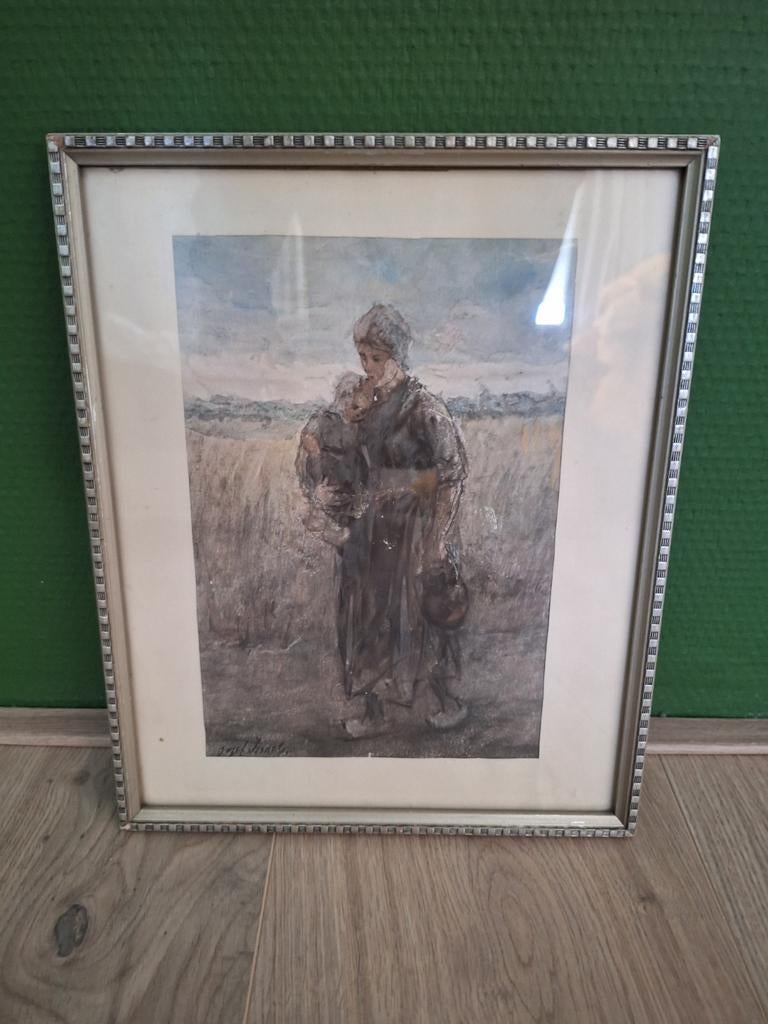 Prachtig schilderij van moeder en kind, van Jozef Israels, Antiek en Kunst, Kunst | Schilderijen | Klassiek, Ophalen of Verzenden