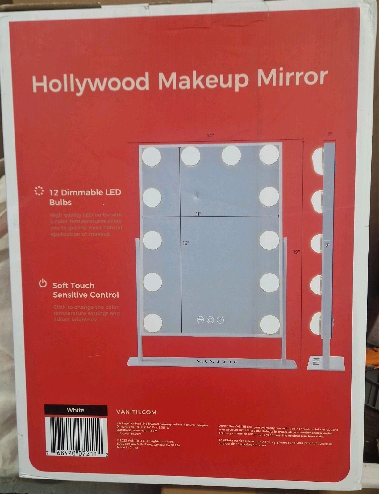 Hollywood Make-up Spiegel met 3 Lichtkleuren en Dimbaar, Vierkant, Nieuw, Ophalen of Verzenden, Minder dan 100 cm