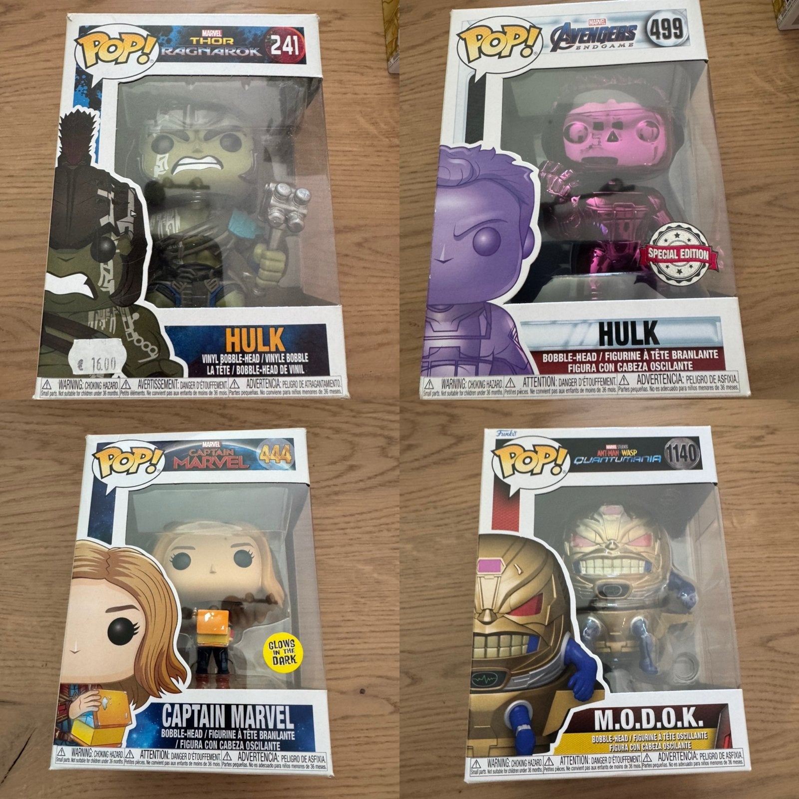 Funko Pop Marvel - 4 Stuks (Hulk, Captain Marvel, M.O.D.O.K., Ophalen of Verzenden, Nieuw