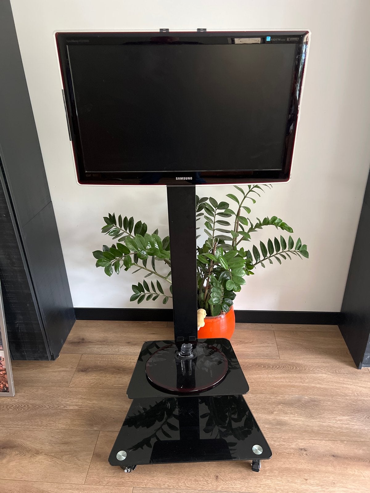 tv & monitor standaard met glazen platen, Audio, Tv en Foto, Televisie-accessoires, Ophalen, Gebruikt