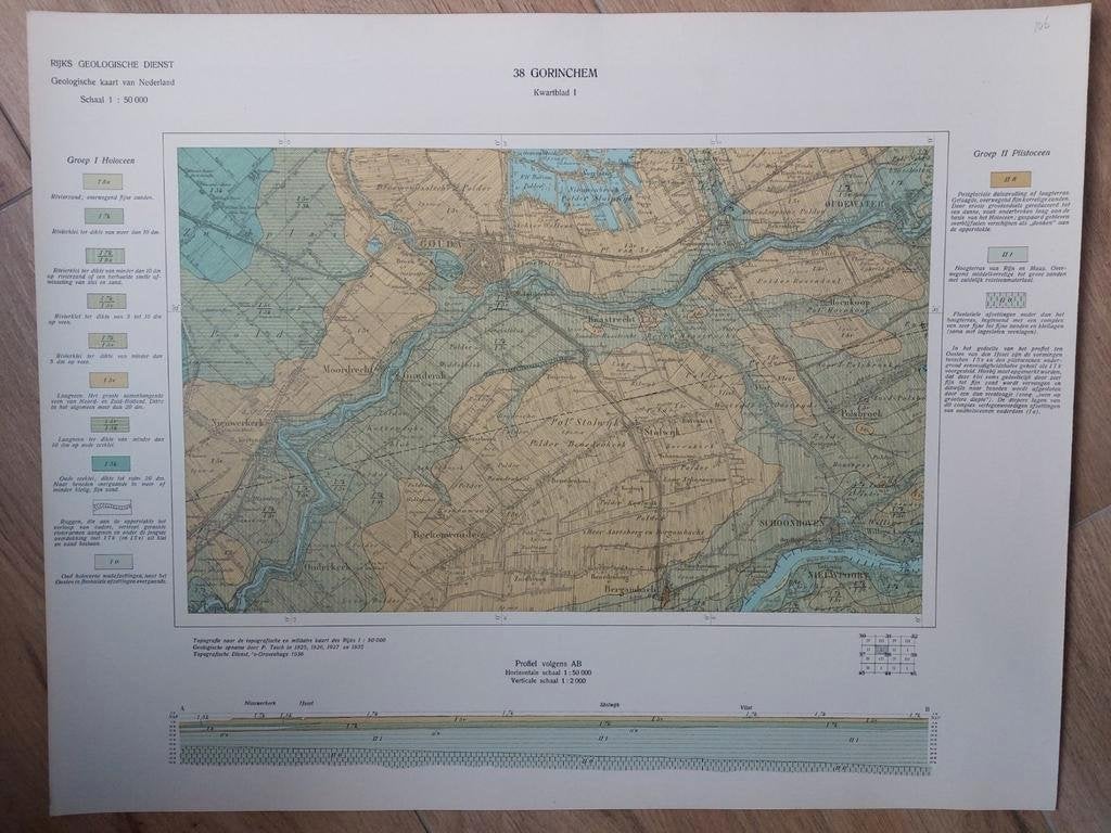 106 / Geologische kaart uit 1936 Gorinchem kwartblad I, 2000 tot heden, Ophalen of Verzenden, Nederland, Landkaart