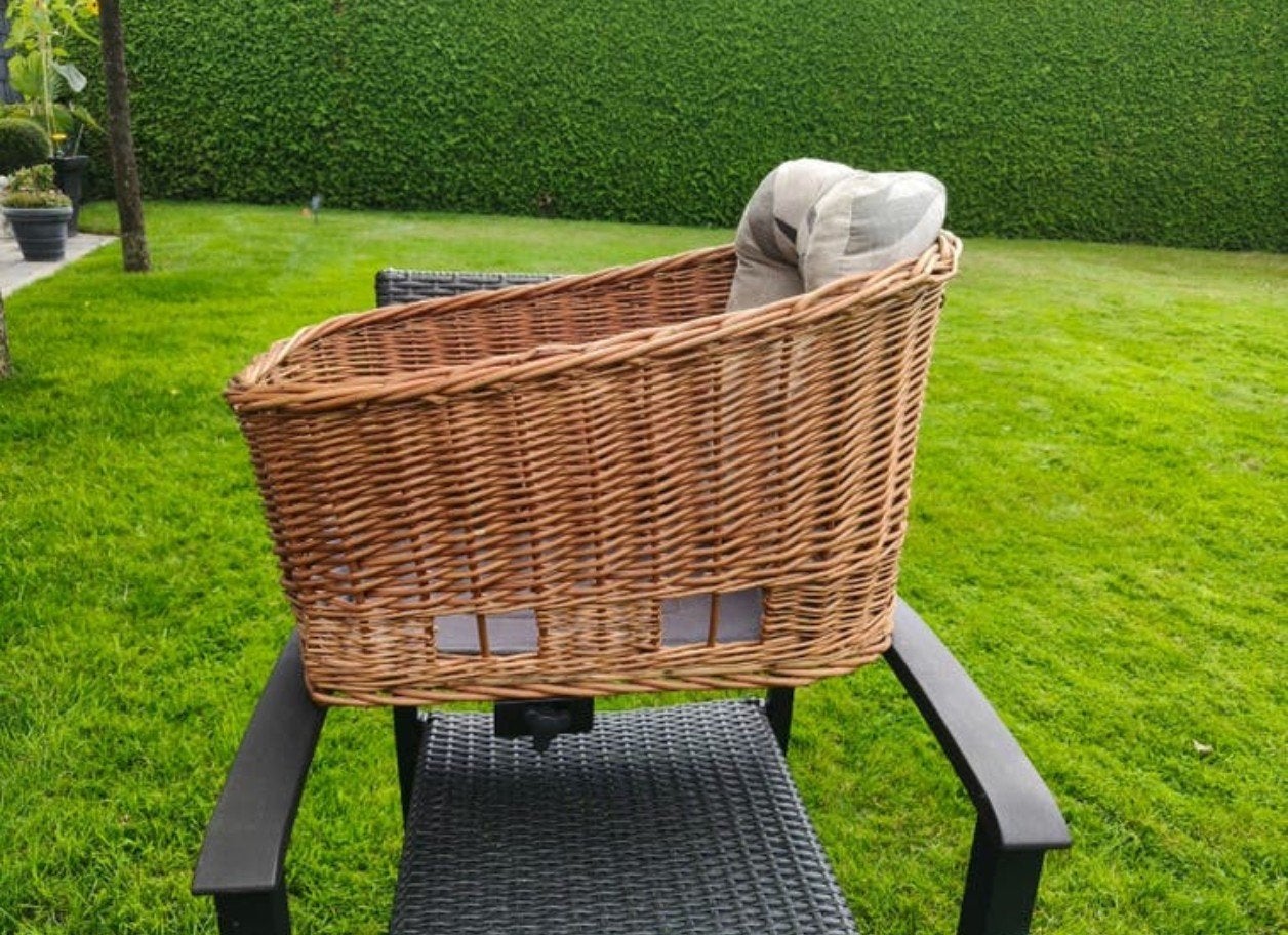 Rotan honden fietsmand met kussen, Dieren en Toebehoren, Ophalen, Gebruikt