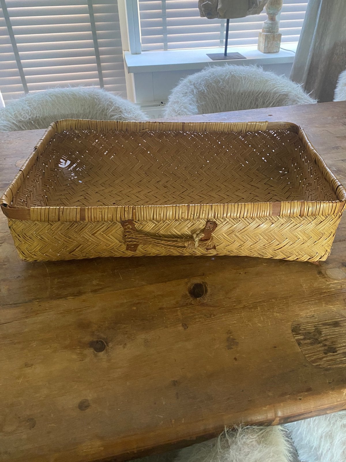 Oude vissersmand brocante brocant landelijk, Ophalen, Zo goed als nieuw, Rechthoekig, Hout