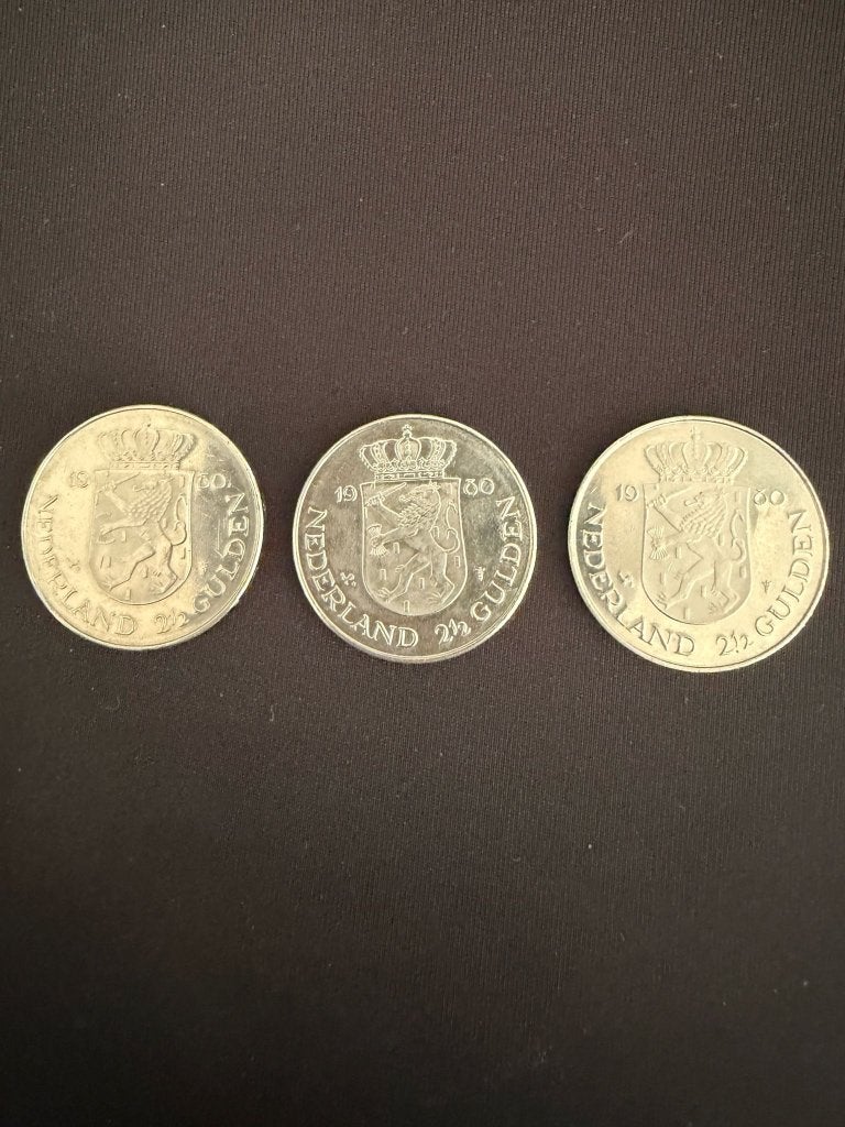 3x Beatrix/Juliana inhuldigingsmunt - 30 april 1980, Postzegels en Munten, Koningin Juliana, Setje, Zilver, Ophalen of Verzenden