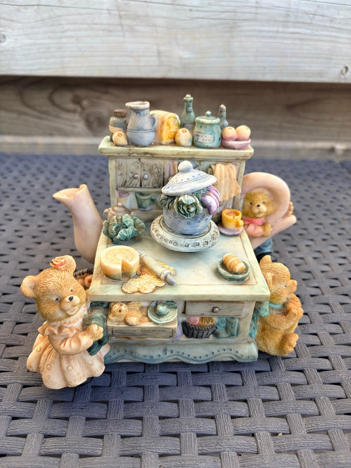 Vintage Muziekdoosje Teddyberen Keuken Mechanisch, Ophalen, Gebruikt
