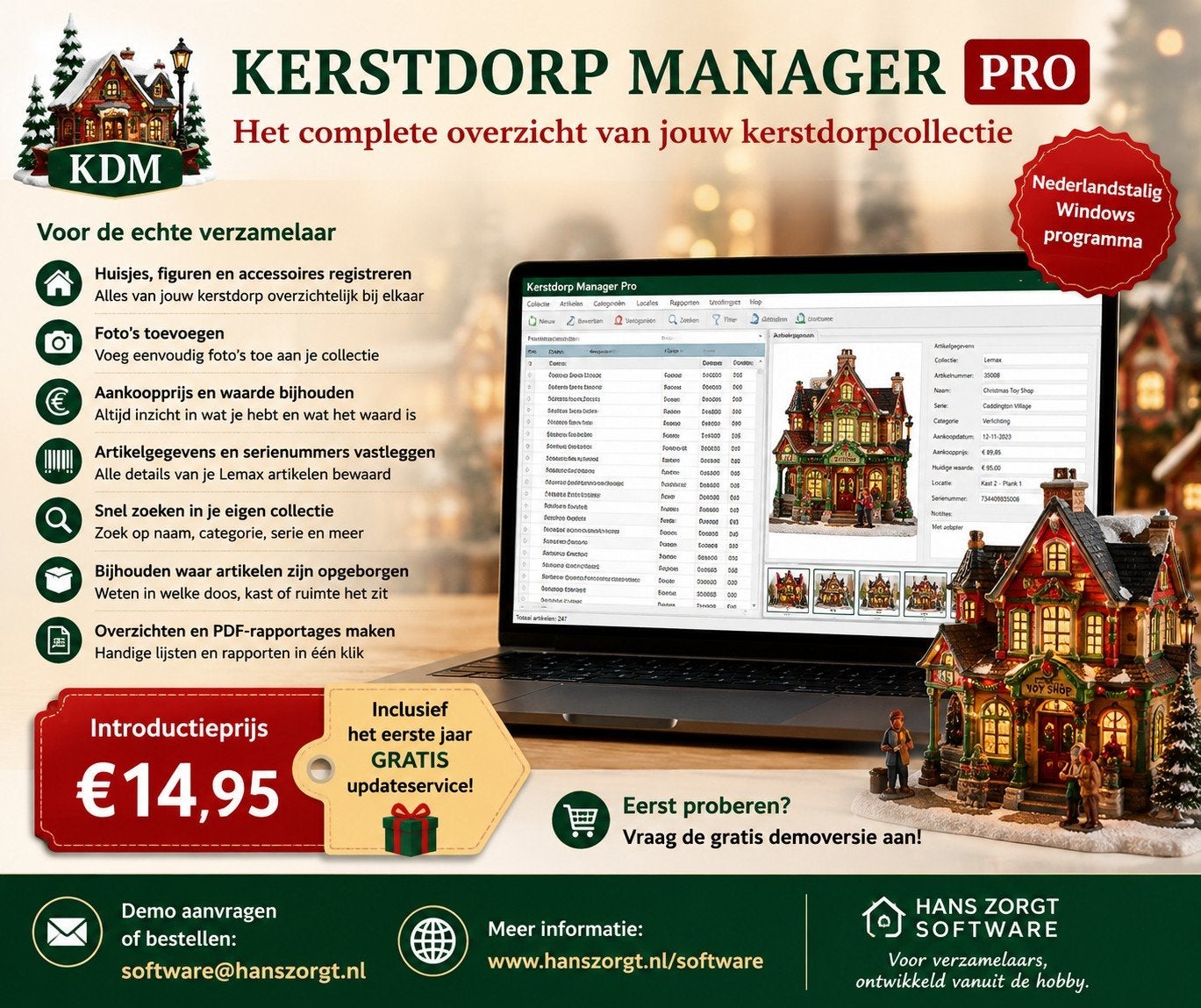 Kerstdorp Manager Pro: Beheer je kerstdorpcollectie, Computers en Software, Verzenden