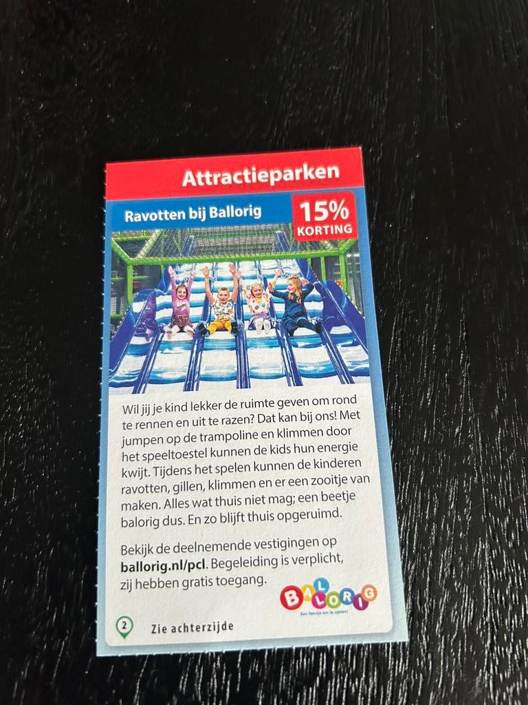 Voordeelcoupon Ballorig, Eén persoon, Kortingskaart