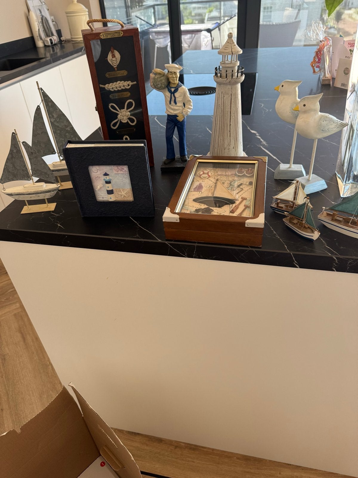 Maritieme Decoratie Set: Zeilboten, Zeeman, Vuurtoren, Meeuw, Hout, Gebruikt, Meerkleurig, Ophalen of Verzenden
