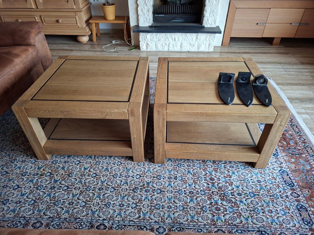 Set van 2 massief eiken salontafels met opbergruimte, Ophalen, 50 tot 100 cm, 50 tot 100 cm, Zo goed als nieuw