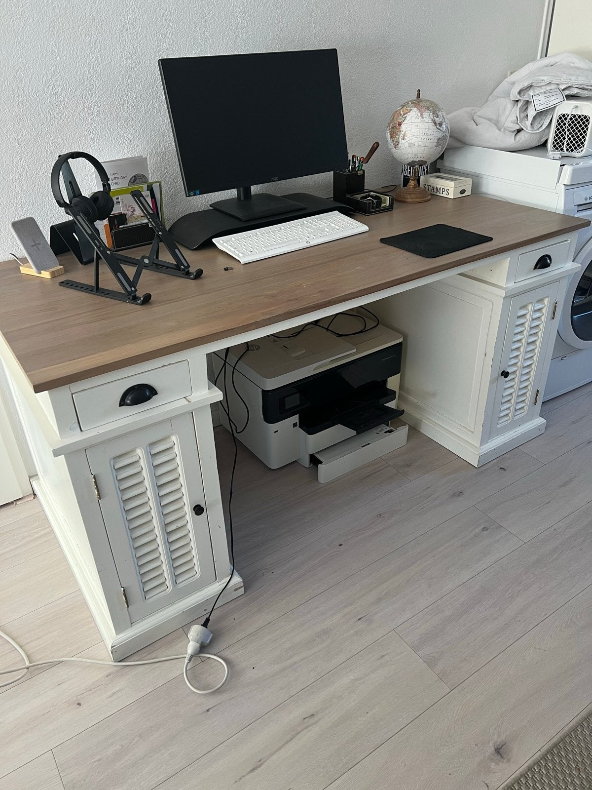 Landelijk bureau met opbergruimte - 160x75x76cm, Huis en Inrichting, Bureaus, Ophalen, Overige typen, Gebruikt, Wit